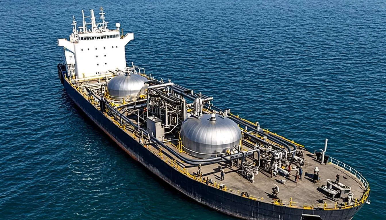 Bunker barge vessel at sea